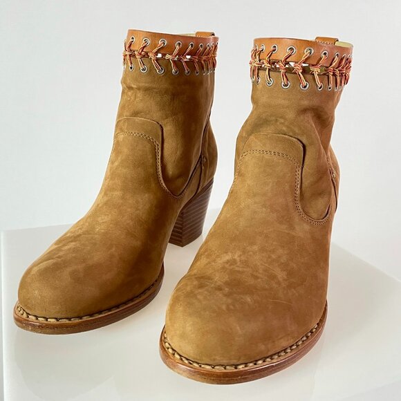 Rustic Glam! Rag & Bone 'The Mercer' Western Boot w Coral Grommet Woven Upper - Picture 2 of 6